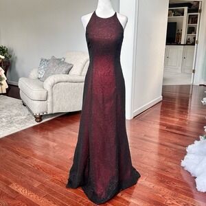 USA Vintage Reggio Black Red Sheer Glitter Unique Pattern Gown Dress Size 6